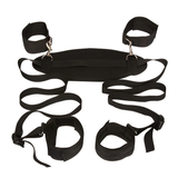 BDSM-Bondage-Fesseln in schwarzer Farbe / Nylon-Handschellen und Fußfesseln mit Nackenpolster 