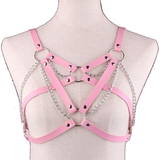 BDSM Leather Body Harness with Metal Chain / Women Bra Top Chest Chain Belt Accessory - EVE's SECRETS