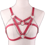 BDSM Leather Body Harness with Metal Chain / Women Bra Top Chest Chain Belt Accessory - EVE's SECRETS