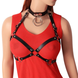BDSM Outfits Cupless Women PU Leather Body Harness / Hollow Out Bondage Garter Belt