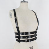 Black and Red Bondage Harness Fashion / Faux Leather Crop Chest Straps / BDSM Bra Body Cage - EVE's SECRETS