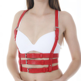 Black and Red Bondage Harness Fashion / Faux Leather Crop Chest Straps / BDSM Bra Body Cage