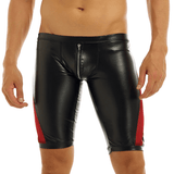Black Men's Exotic Faux Leather Slim Fit Shorts / Sexy Low Rise Zipper Crotch Short Pants - EVE's SECRETS