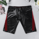 Black Men's Exotic Faux Leather Slim Fit Shorts / Sexy Low Rise Zipper Crotch Short Pants - EVE's SECRETS