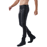 Black Men's Low Waist PU Leather Shiny Pants / Fashion Tight Stage Show Performance Trousers - EVE's SECRETS