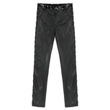 Black Men's Low Waist PU Leather Shiny Pants / Fashion Tight Stage Show Performance Trousers - EVE's SECRETS