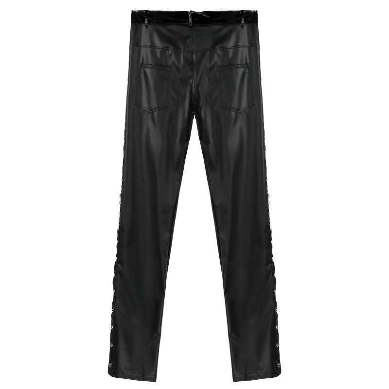 Black Men's Low Waist PU Leather Shiny Pants / Fashion Tight Stage Show Performance Trousers - EVE's SECRETS