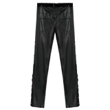 Black Men's Low Waist PU Leather Shiny Pants / Fashion Tight Stage Show Performance Trousers - EVE's SECRETS