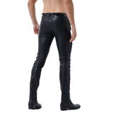 Black Men's Low Waist PU Leather Shiny Pants / Fashion Tight Stage Show Performance Trousers - EVE's SECRETS