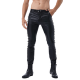 Pantalon brillant en cuir PU taille basse pour hommes noirs / pantalon de spectacle de scène serré à la mode 