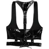 Black Men's Patent Leather Wet Look Tank Tops / Hollow Out Lace Up Backless Crop Tops - EVE's SECRETS