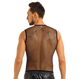 Black Men's Sexy See-Through Mesh T-Shirt / Sleeveless Round Neck Zipper Muscle Top - EVE's SECRETS