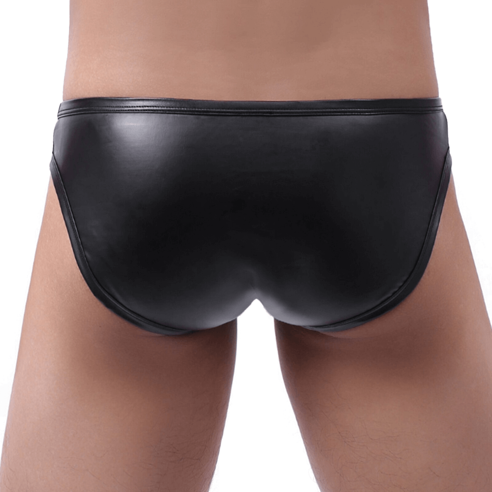 Black Men's Faux Leather Mini Panties / Sexy Male Low Waist Underwear - EVE's SECRETS