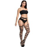 Black Mesh Stockings with Suspenders / Erotic Open Crotch Lingerie / Sexy Women's Underwear - EVE's SECRETS