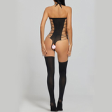 Black Nylon Bodysuit with Open Crotch / Ladies Bodystocking / Female Mesh Underwear - EVE's SECRETS