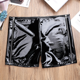 Black Shiny Glossy Patent Leather Boxer Shorts / Low Rise Elastic Slim Fit Zipper Shorts - EVE's SECRETS