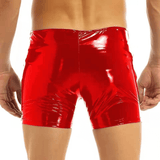 Black Shiny Glossy Patent Leather Boxer Shorts / Low Rise Elastic Slim Fit Zipper Shorts - EVE's SECRETS