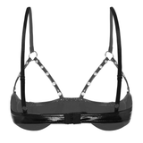 Black Shiny Underwire Bra with Open Cups / Sexy Patent Leather Lingerie with Rivets - EVE's SECRETS