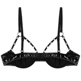 Black Shiny Underwire Bra with Open Cups / Sexy Patent Leather Lingerie with Rivets - EVE's SECRETS