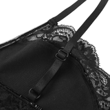 Black Soft Adjustable Spaghetti Straps Lingerie / Women's Faux Leather Bra with Lace - EVE's SECRETS