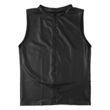 Black Wet Look Faux Leather Tank Top / Round Neck Zipper Vest / Men's Sexy Outfits - EVE's SECRETS