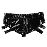 Black Women's Shiny Leather Low Rise Panties / Sexy Wet Look Mini Shorts on Zipper - EVE's SECRETS