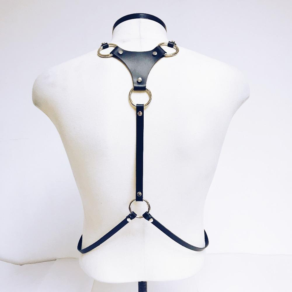 Body Faux Leather Bondage / Men Waist Harness Belt With Silver Chain / Black Straps with O-Ring - EVE's SECRETS