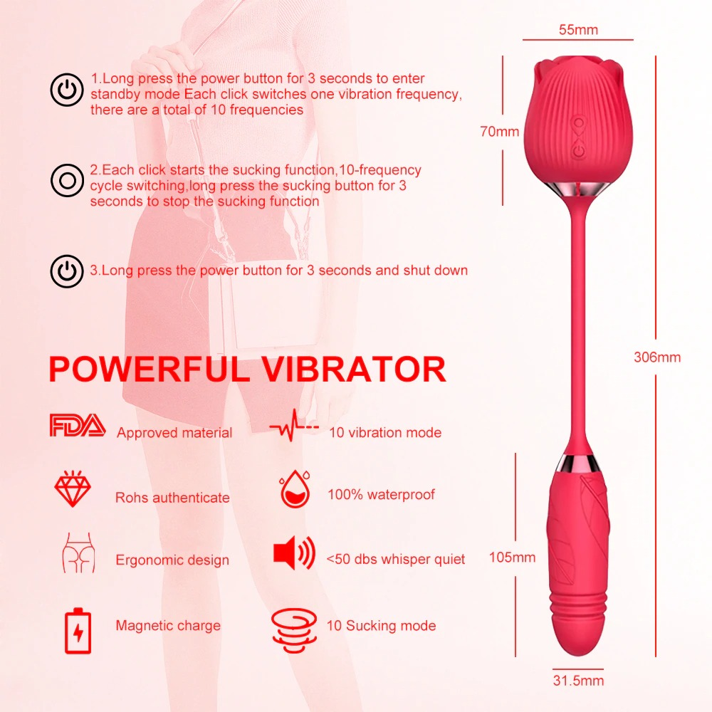 Clitoral Stimulation Vibrator in Form Rose / 10-Speed Shape Suction Vibrators / Women's Sex Toys - EVE's SECRETS