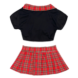 Cosplay School Girl Costume / Crop Top With Plaid Mini Skirt / Role-Play Sexy Set For Women - EVE's SECRETS