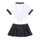 Cosplay School Girl Costume / Crop Top With Plaid Mini Skirt / Role-Play Sexy Set For Women - EVE's SECRETS
