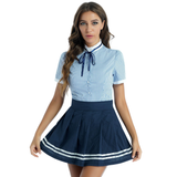 Cosplay Student Mini Skirt Uniform Costume / Short Sleeve Striped Theme Party Apparel - EVE's SECRETS