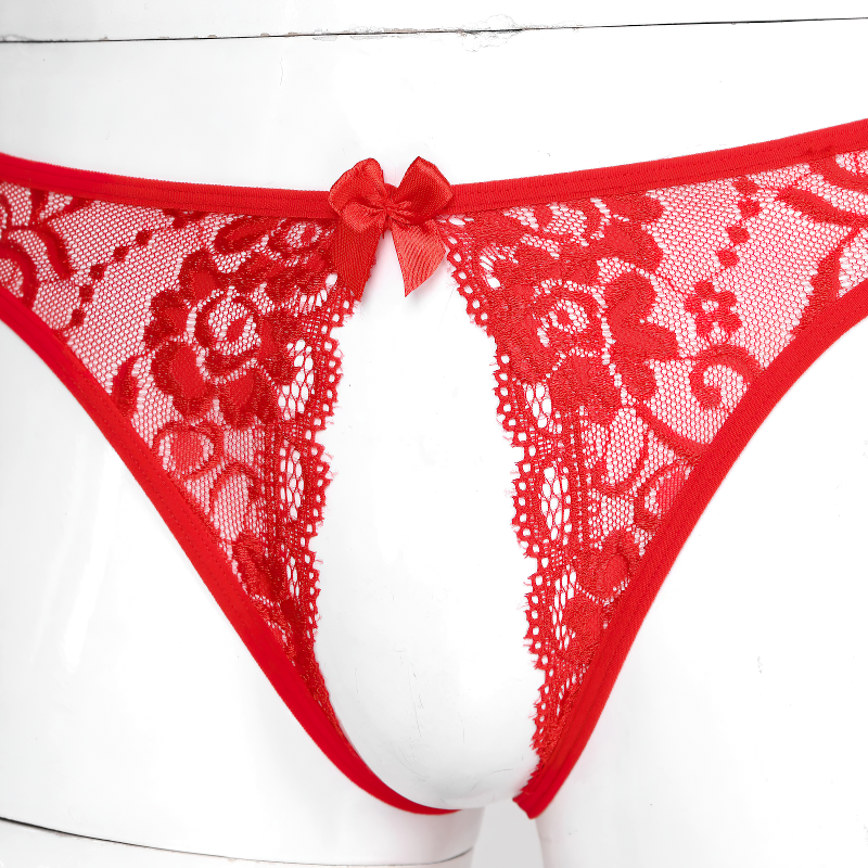 Crotchless T-back Gay Panties With Floral Prind and Lace / Hollow Out Homme Thong Male Underpants - EVE's SECRETS