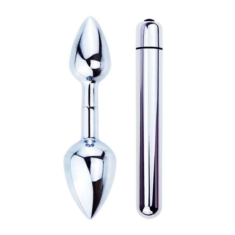 Double Ended Anal Plug with Vibrator / Smooth Metal Detachable Butt Plugs - EVE's SECRETS