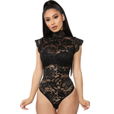 Elegant and Sexy Lace Bodysuit in Two Colors / Women's Turtleneck Leotard with Short Sleeve - EVE's SECRETS