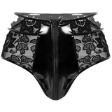 Erotischer Slip mit hoher Taille für Damen / Sexy schwarze Wetlook-Dessous 