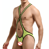 Men's Erotic Crisscross Front One-Piece Bodysuit / Male See-Through Sheer Mesh Open Butt Catsuit - EVE's SECRETS