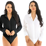 Erotic Female BodySuit with Turn-down Collar / Sexy Jumpsuit on Button for Ladies - EVE's SECRETS