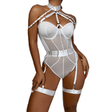 Erotic Female Halter Bodysuit / Fancy Transparent Lingerie With Garters / Sexy Body Outfits - EVE's SECRETS