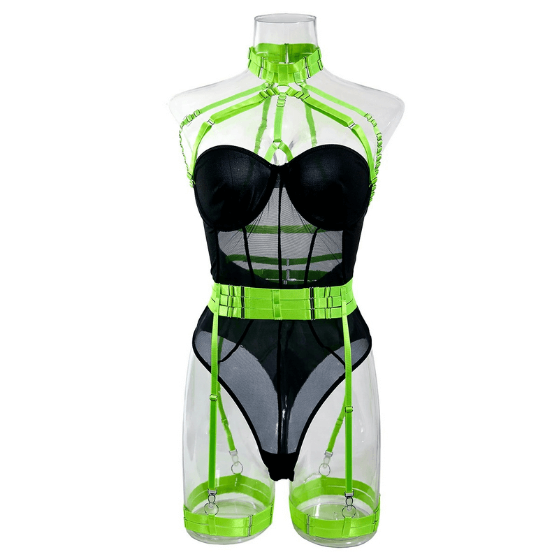 Erotic Female Halter Bodysuit / Fancy Transparent Lingerie With Garters / Sexy Body Outfits - EVE's SECRETS