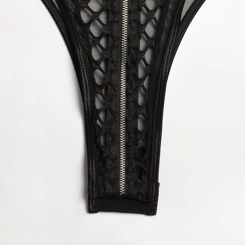 Erotic Fishnet Zipper Bodysuit / Sexy Transparent Mesh Female Clothes - EVE's SECRETS