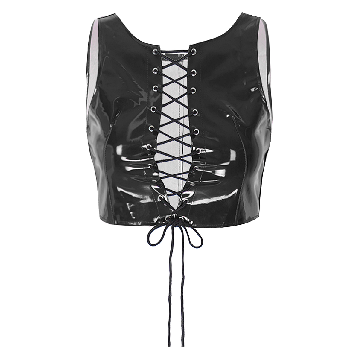 Erotic Ladies Latex Crop Top with Lace-up / Wetlook Patent Leather Corset / Sexy Vest Tank - EVE's SECRETS