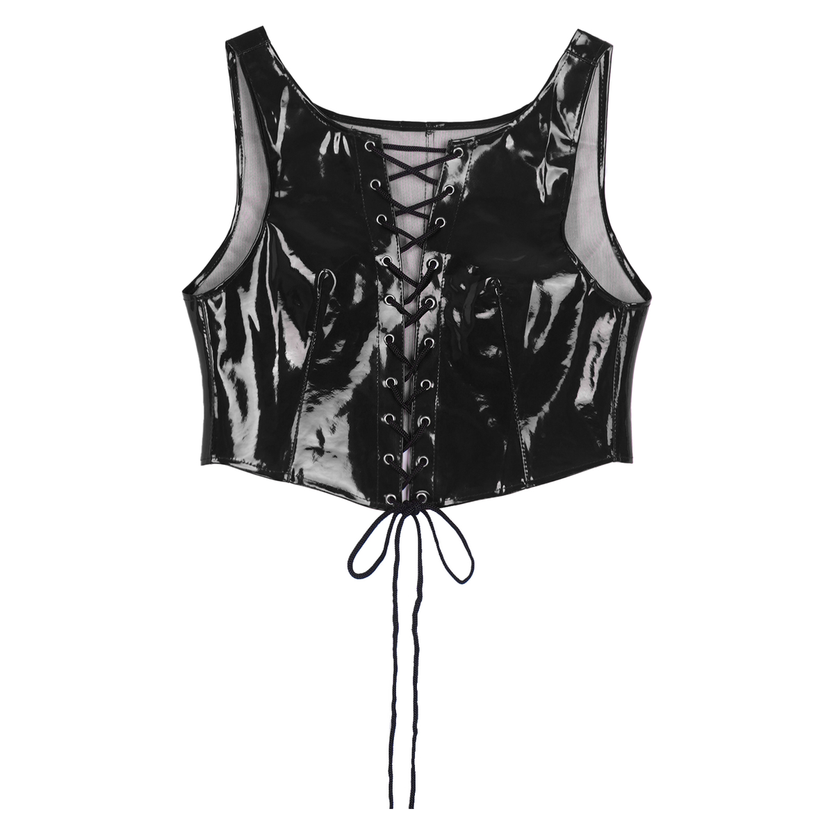 Erotic Ladies Latex Crop Top with Lace-up / Wetlook Patent Leather Corset / Sexy Vest Tank - EVE's SECRETS