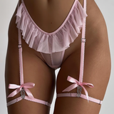 Erotic Pink Women's Lingerie Set / Sexy Mesh Deep Neck Bra / Female Panties with Bows - EVE's SECRETS