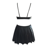 Erotic PU Leather Lingerie with Mini Skirt / Women's Underwear Sets / Black Sexy Bodysuit - EVE's SECRETS