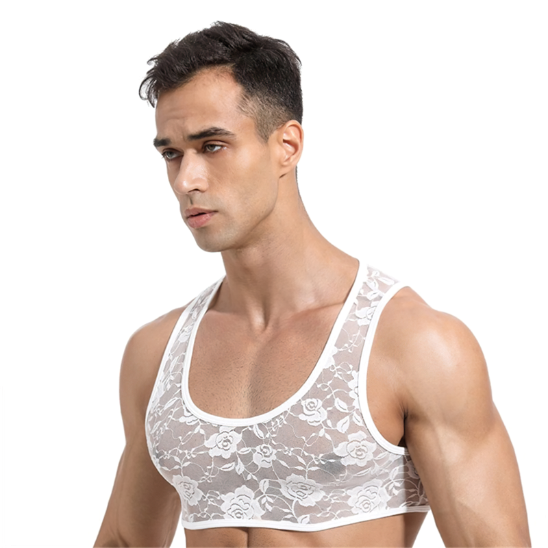 Erotic See Through Sleeveless Sissy Crop Top for Men / Men's Sexy Babydoll Lace Lingerie Clubwear - EVE's SECRETS