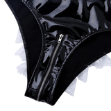 Erotic Wet Look Patent Leather Costume / Shiny Black Panties and Top with Turn-down Collar - EVE's SECRETS