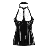 Erotic Women's Latex Shiny Dress / PU Leather Black Mini Dress with Open Cup Halter - EVE's SECRETS