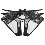 Erotic Women's Open Crotch Low Waist Panties / Sexy Female Lace Underwear with Bow - EVE's SECRETS