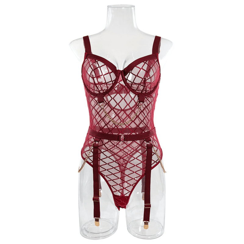 Erotic Women's Sensual Bodysuit With Chain / Sexy Crotchless Transparent Lace Lingerie - EVE's SECRETS