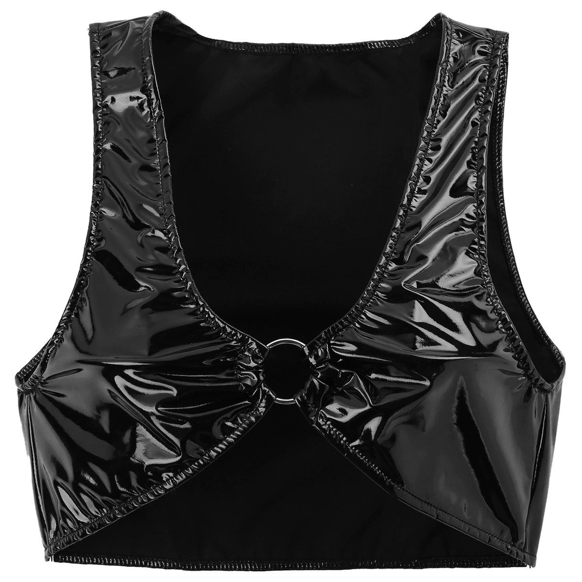 Erotic Women's Wetlook Shiny Crop Top / Sexy Patent Leather Tank Top for Adult in Black Colour - EVE's SECRETS